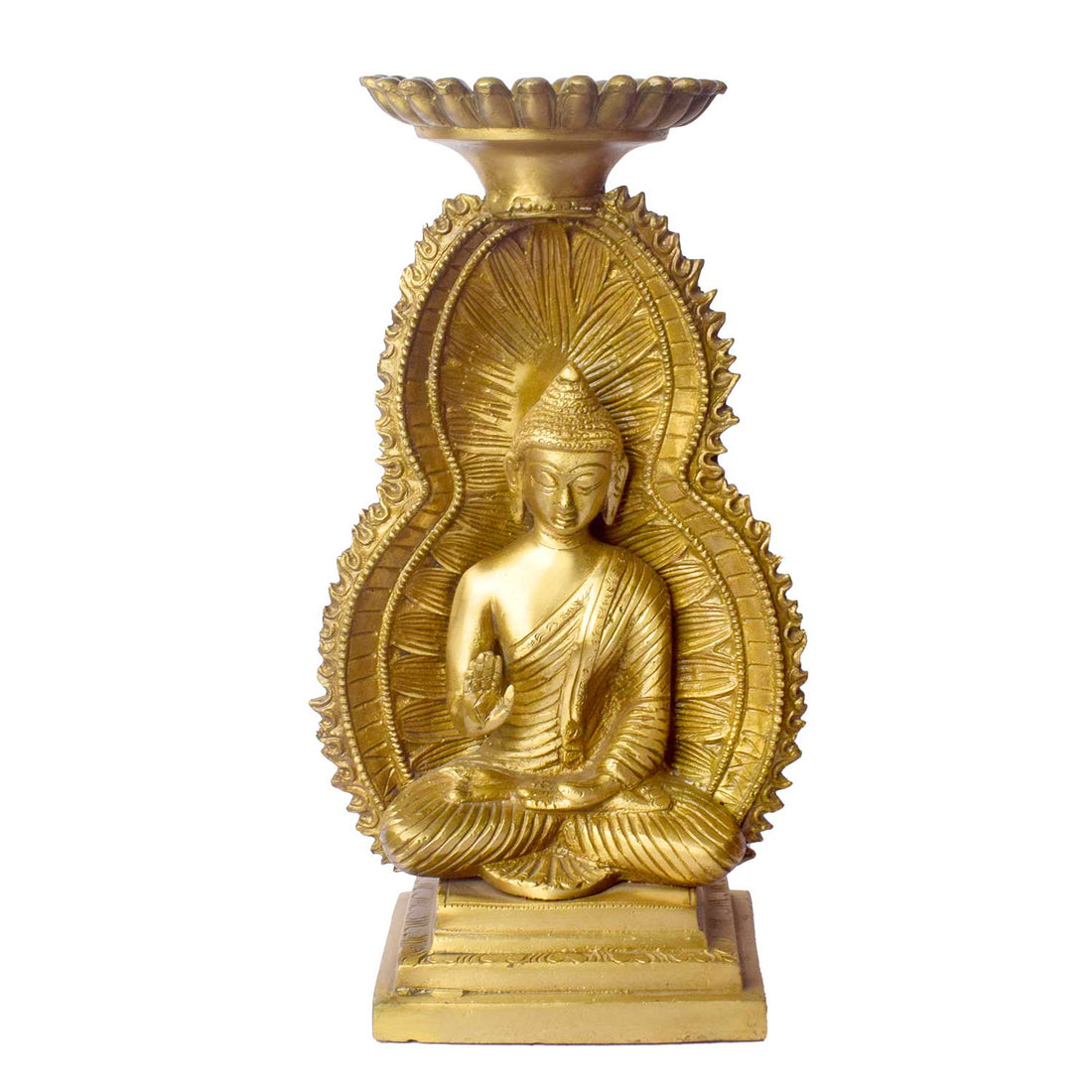 11.4 Inch Sculpted Brass Buddha Candle Stand