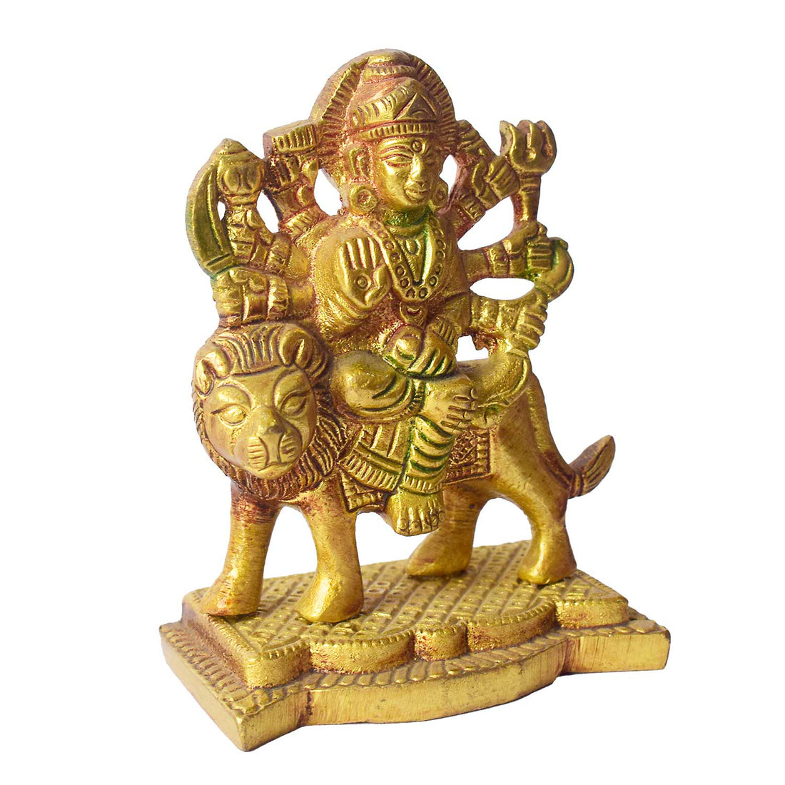 3.1 Inch Colored Brass Sherawali Mata Idol with Base