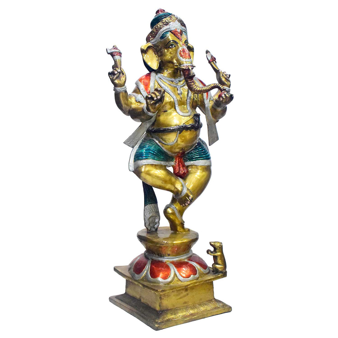 42 Inch Large Brass Standing Ganesha Statue with Modak & Lotus
