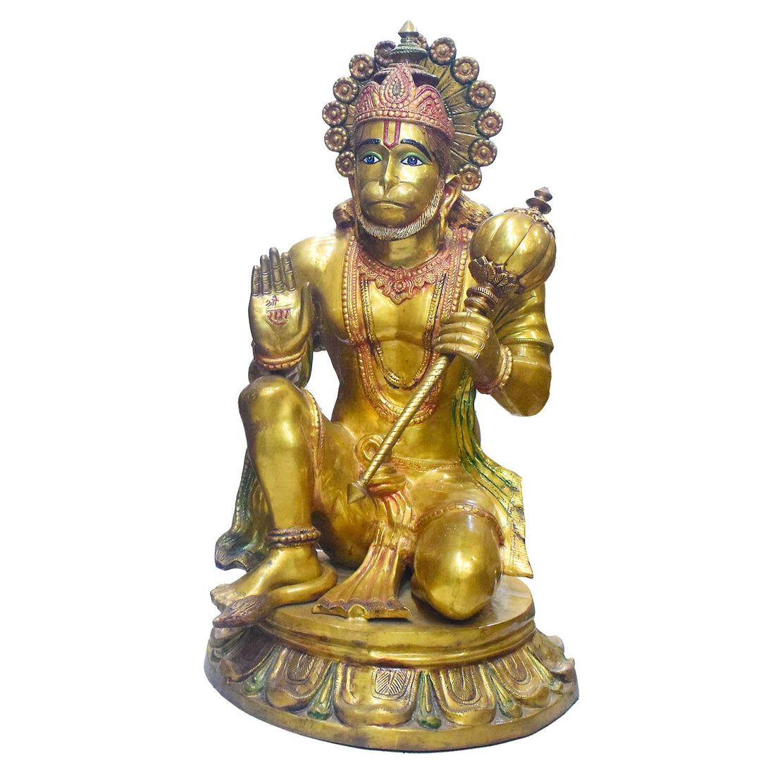 38 Inch Handcrafted Brass Seated Hanuman Statue