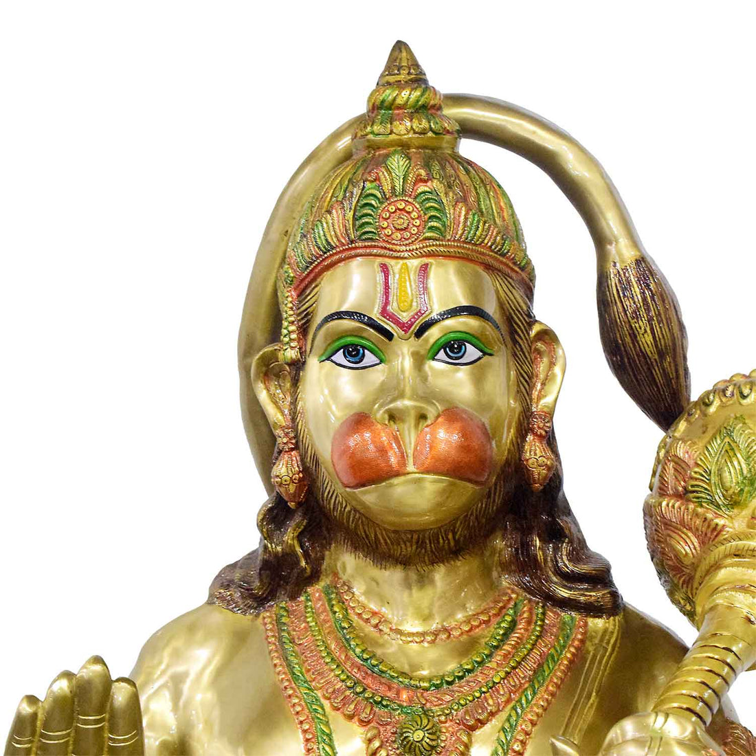 74 Inch Brass Hanuman Statue in Dynamic Pose - Holding Gada