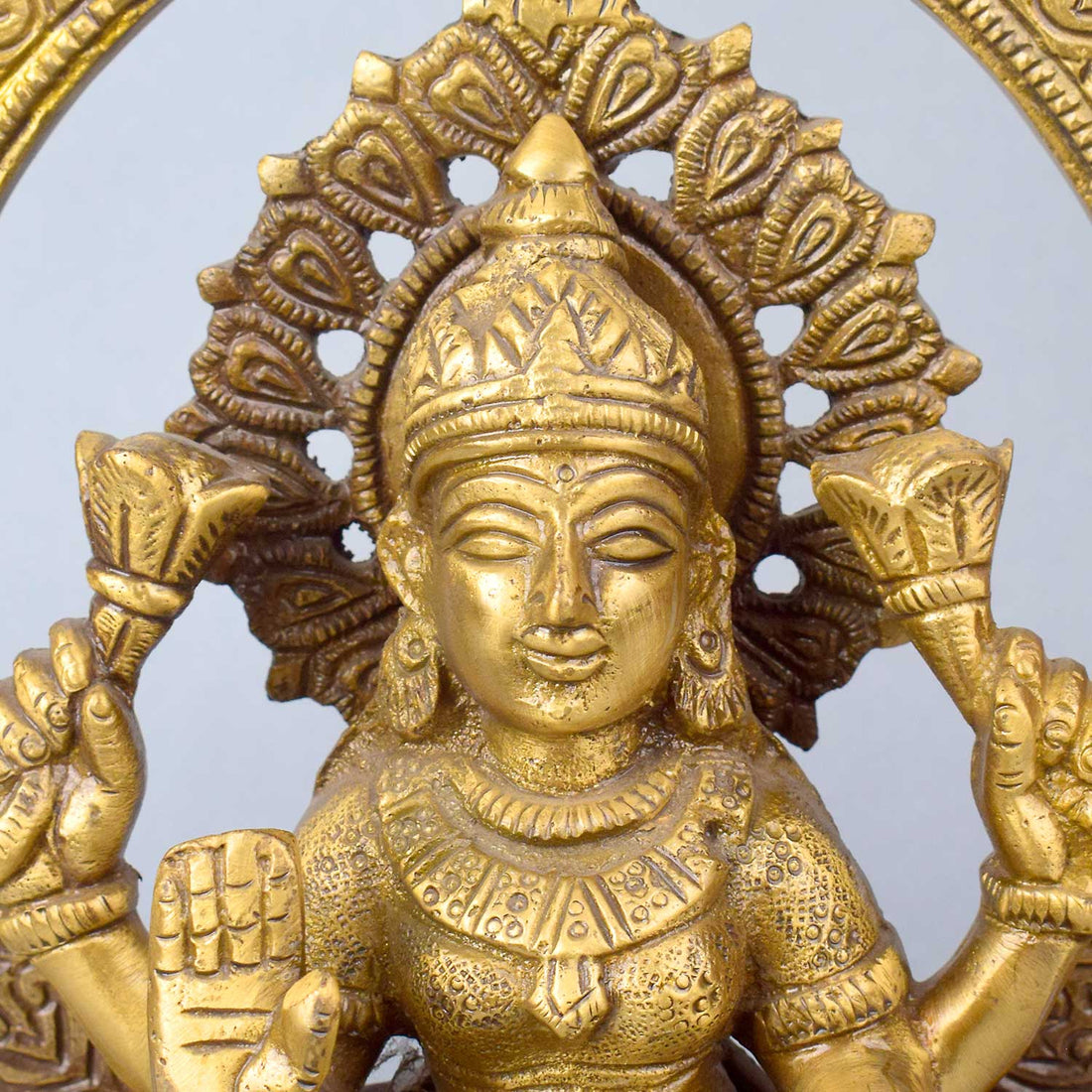 8.7 Inch Exquisite Pure Brass Goddess Lakshmi with Prabhaval Idol