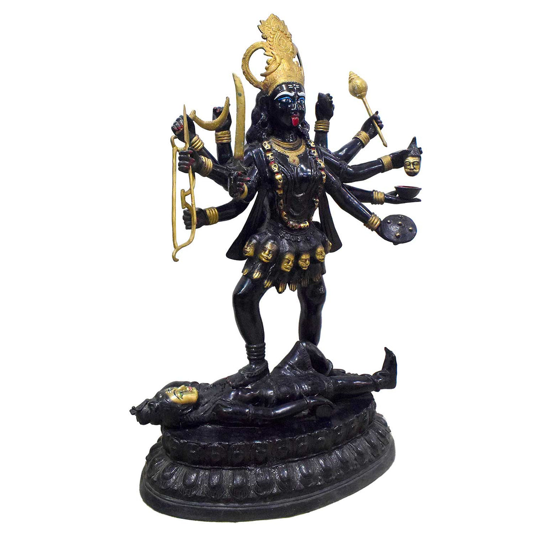 43 Inch Large Brass Goddess Kali Statue Standing on Shiva
