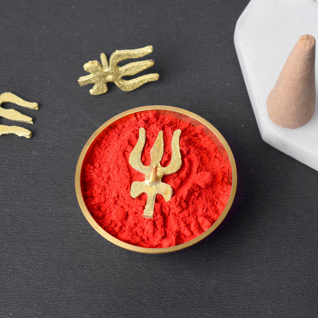 Brass Trishul with Damru Tilak Stamp Deity Ornament