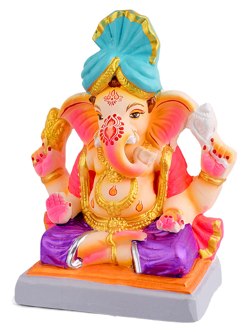 13.5 Inch Gajrup Eco Friendly Ganesha With Pagdi Idol