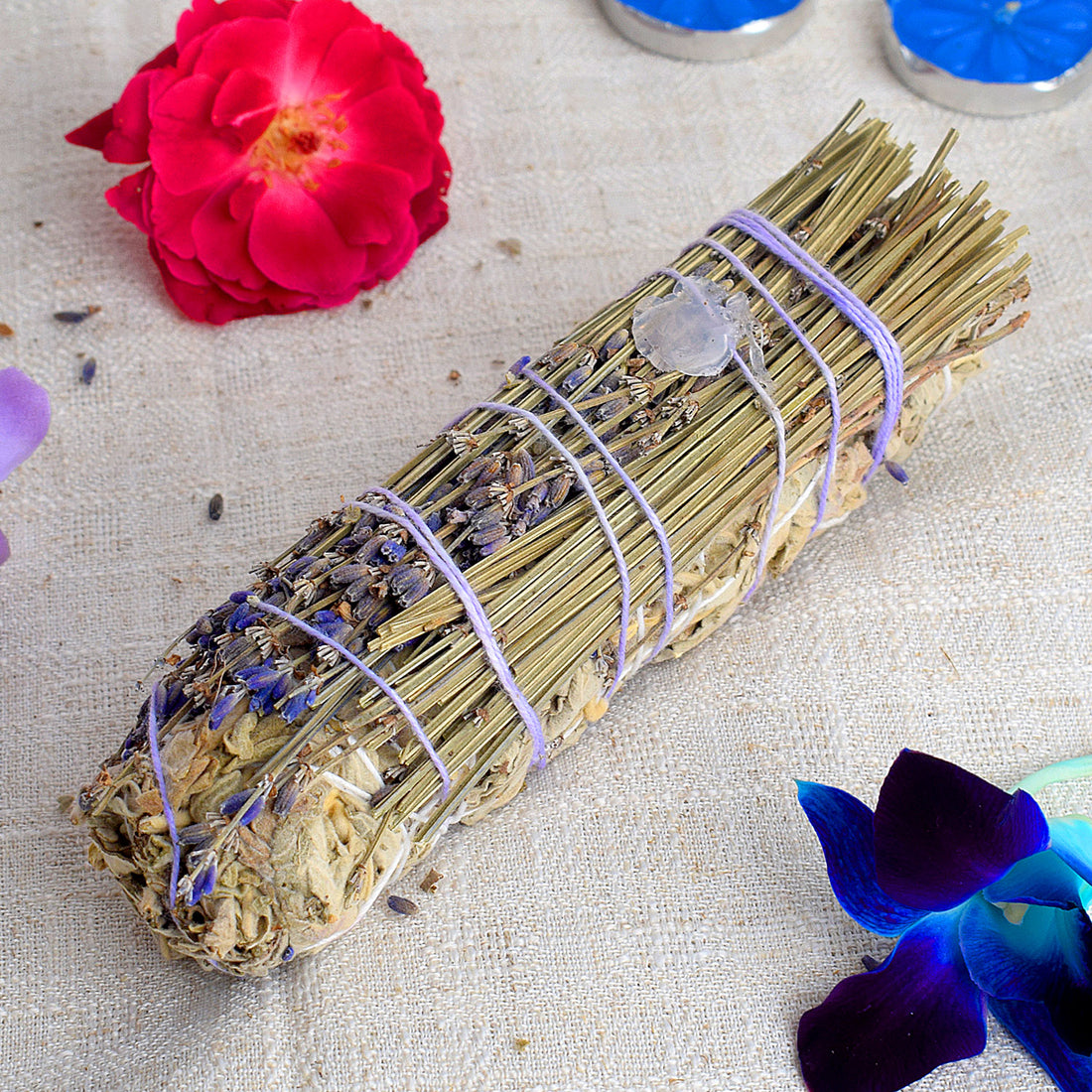 WHITE SAGE WITH LAVENDERS & GREEN AVENTURINE CRYSTAL HEALING SMUDGES