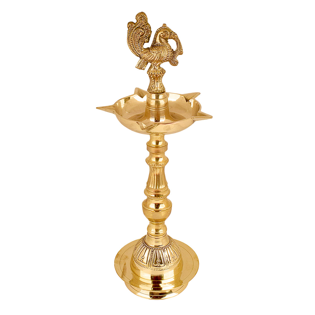 13 Inch Embossed Brass Peacock Kerala Samai Diya