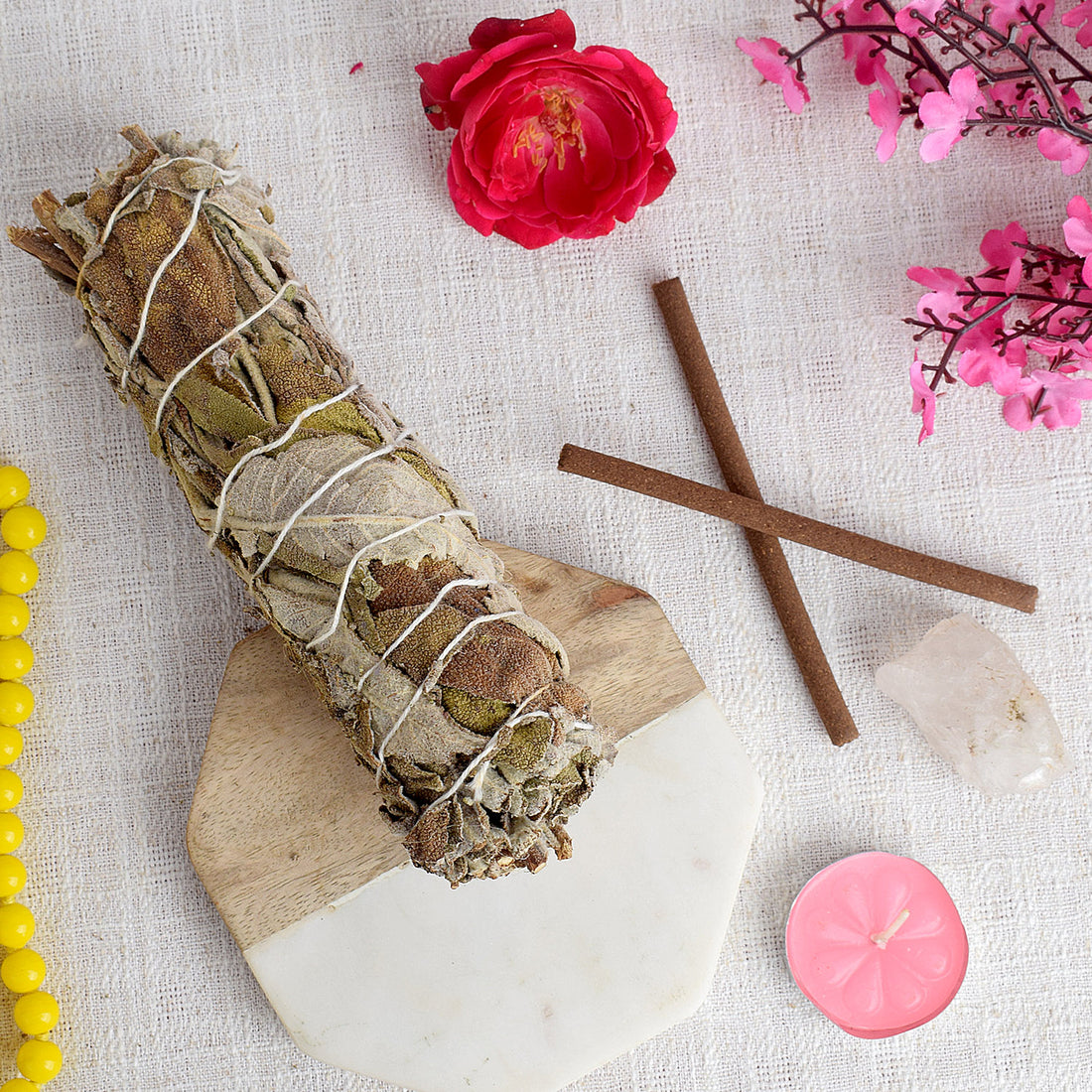 MAXICAN INCENSE SAGE WITH CLEAR QUARTZ CRYSTAL HEALING SMUDGE