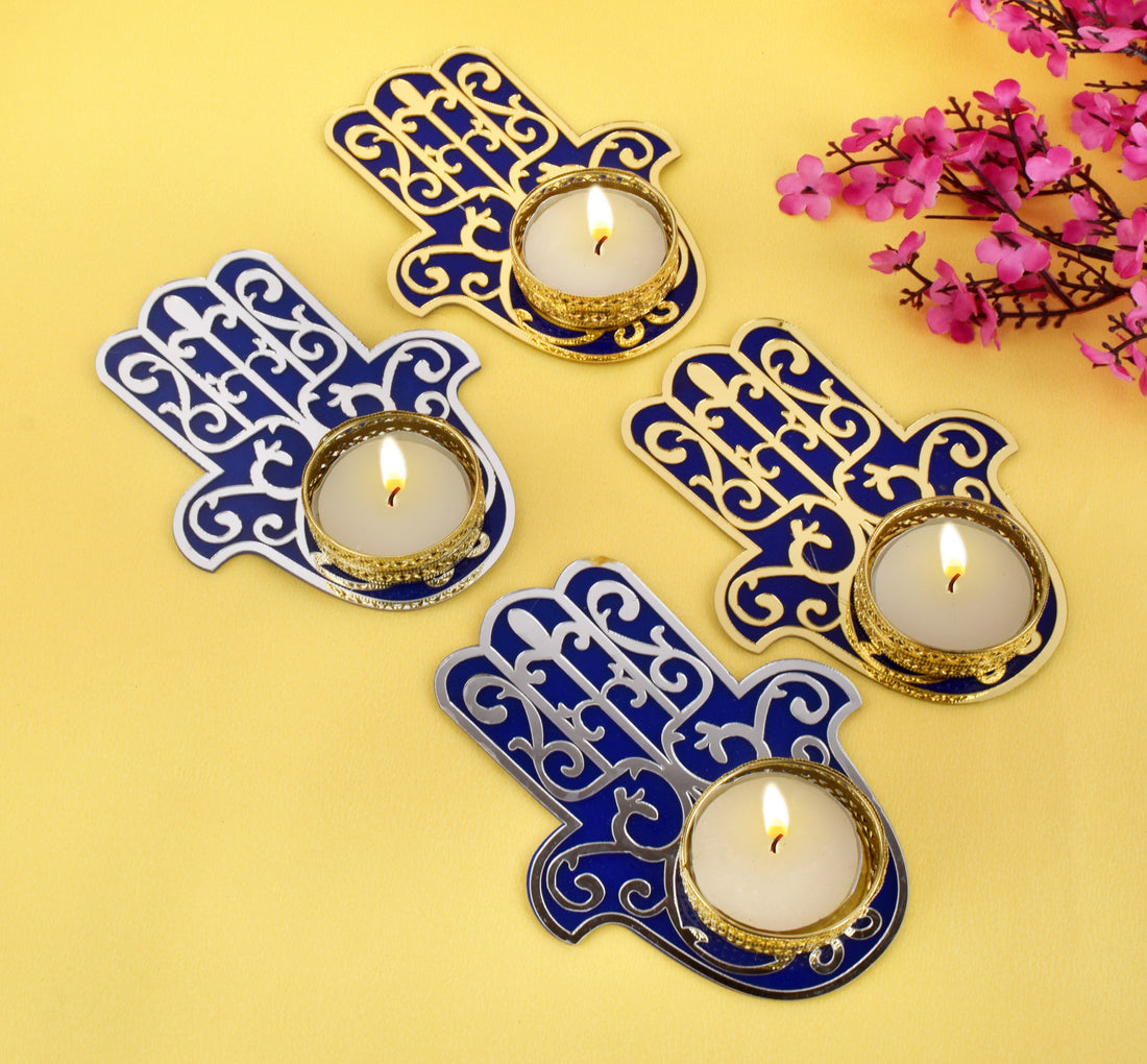 Hamsa Hand Evil Eye Tea Light Candle Holder with Tealight (Big)