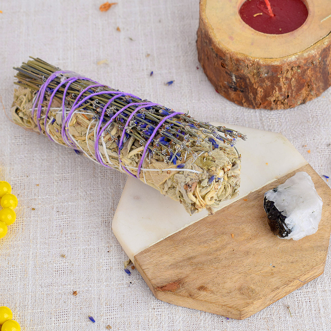 WHITE SAGE WITH LAVENDERS & RAINBOW MOONSTONE CRYSTAL HEALING SMUDGES