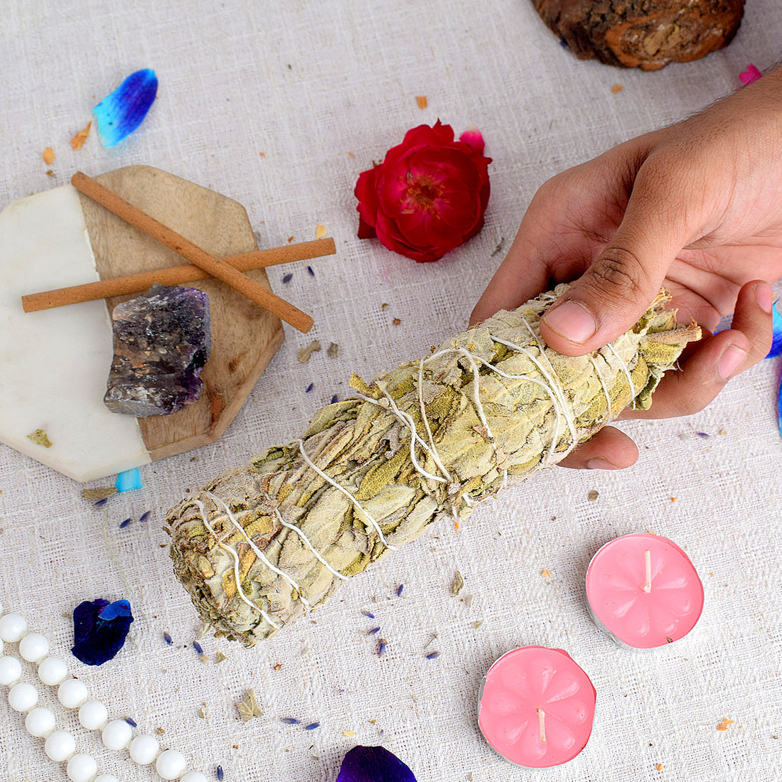 MAXICAN INCENSE SAGE WITH AMETHYST CRYSTAL HEALING SMUDGE