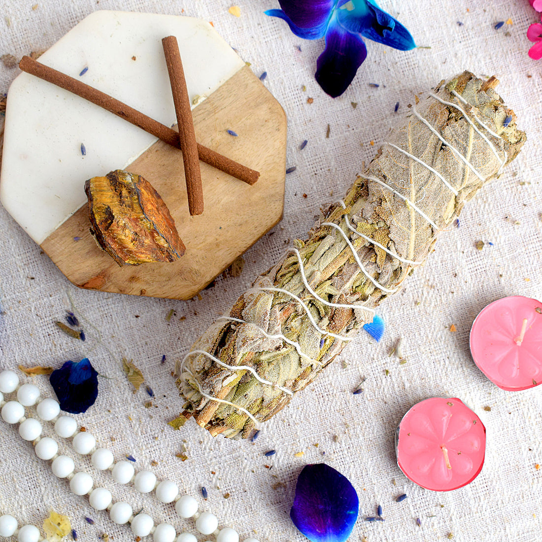 MAXICAN INCENSE SAGE WITH RAINBOW MOONSTONE CRYSTAL HEALING SMUDGE