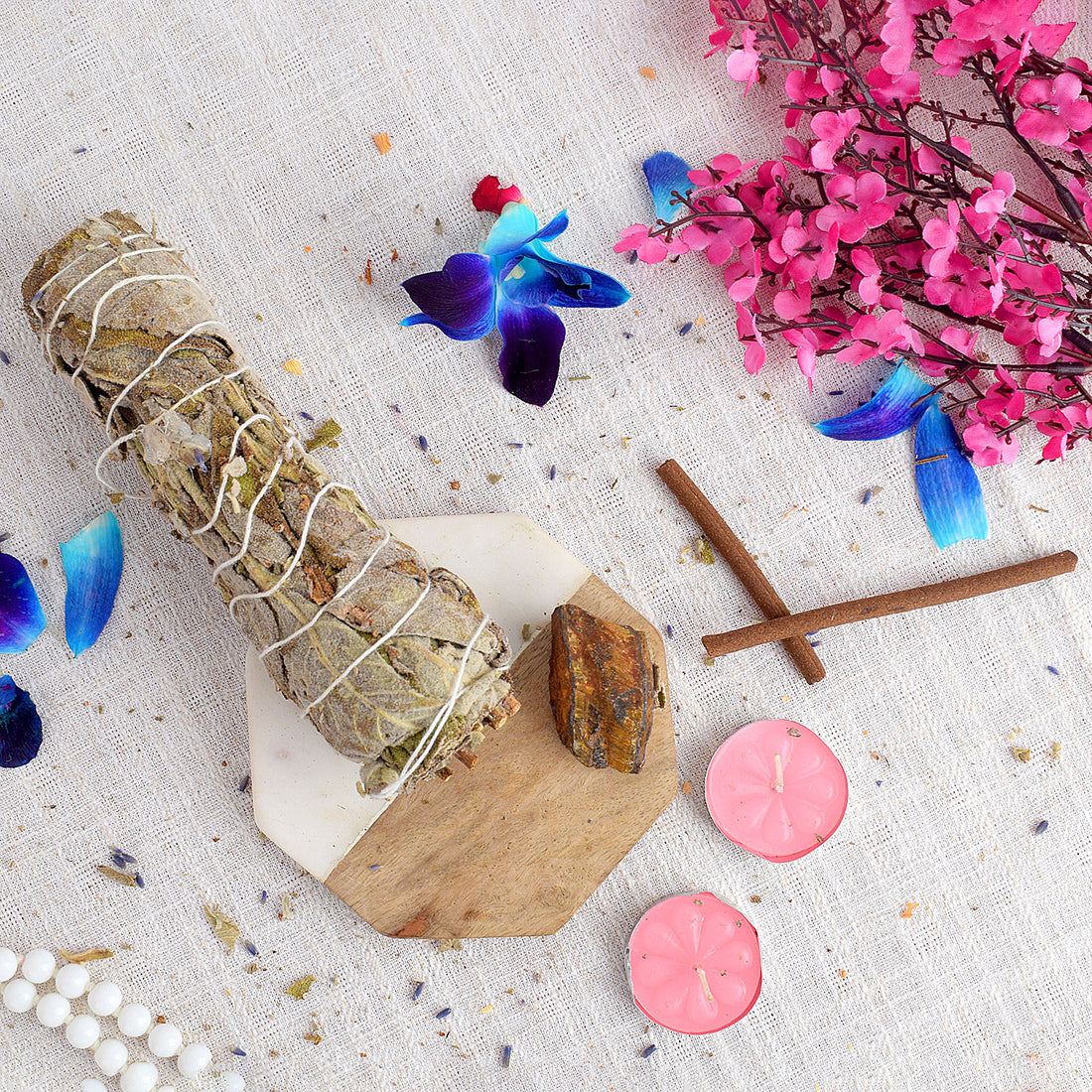 MAXICAN INCENSE SAGE WITH RAINBOW MOONSTONE CRYSTAL HEALING SMUDGE