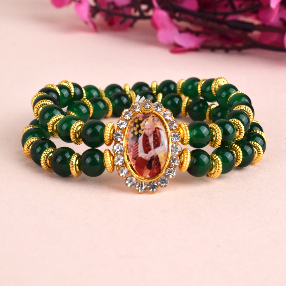 Dark Green Beaded Guru Ji Maharaj Handmade Bracelets for Men and Women