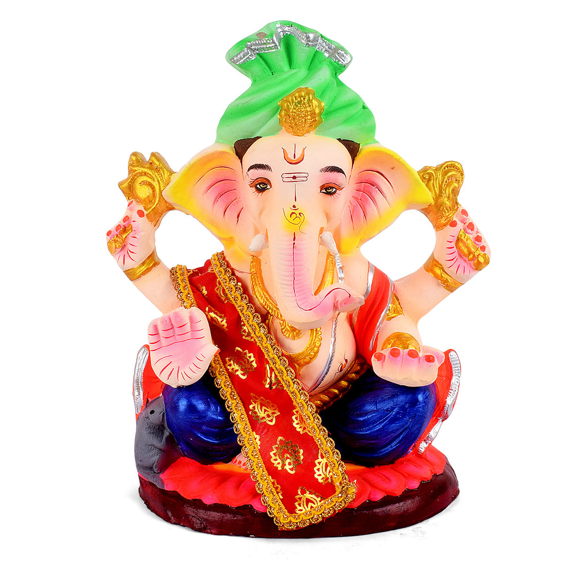 Red Printed Ganpati Idol Patka with Lace Border - 13 Inch