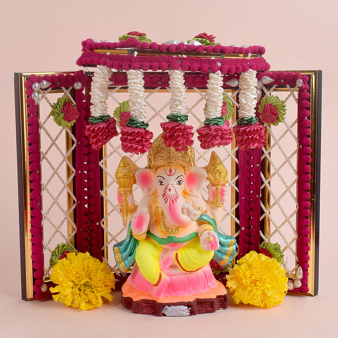 Traditional Handcrafted Deity Idol Background Phool Bangla