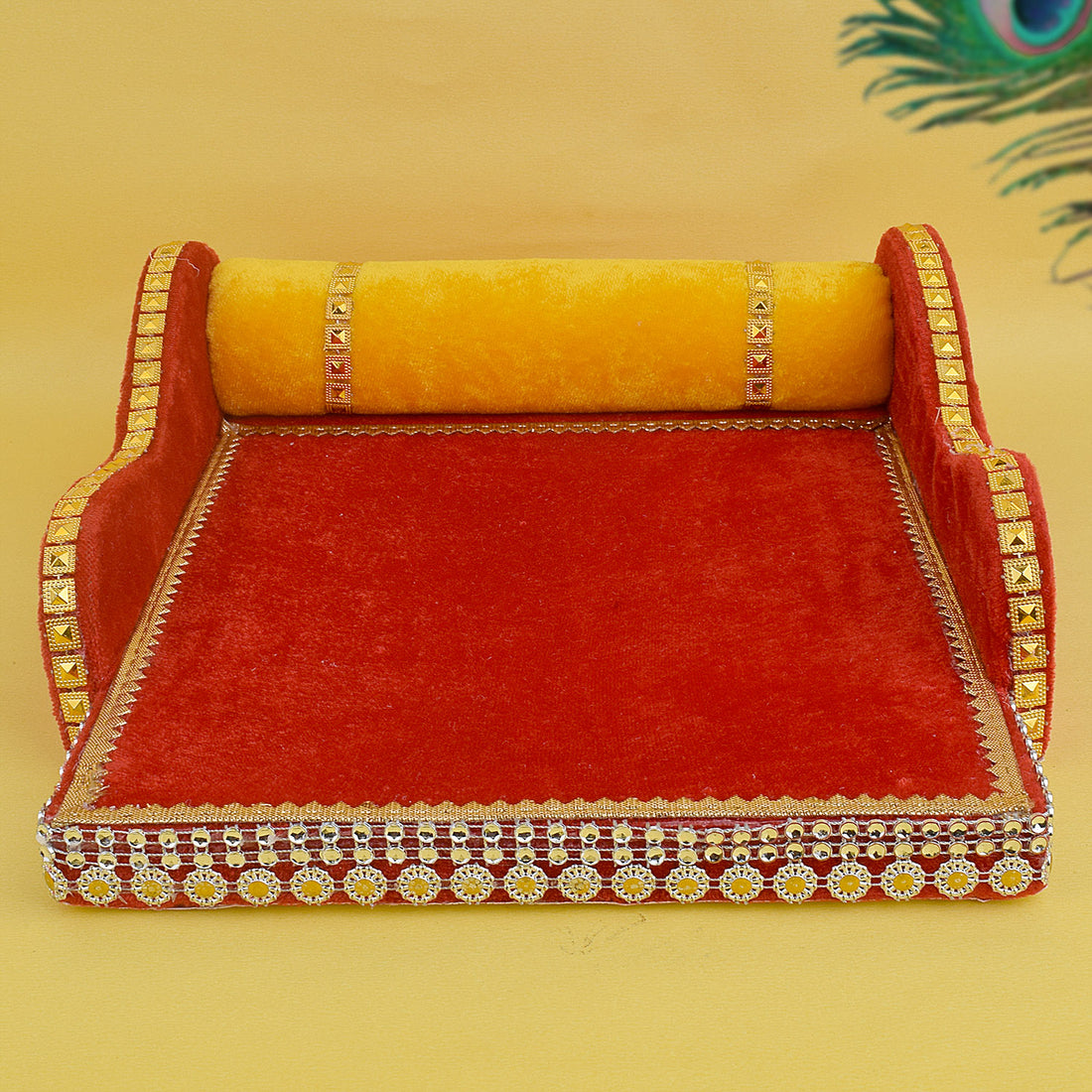 Laddu Gopal's Throne of Elegance: Velvet Bed Medium