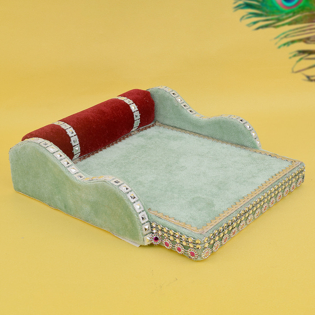Laddu Gopal's Throne of Elegance: Velvet Bed Medium