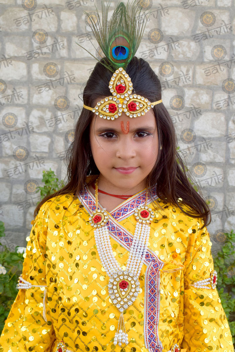 Yellow Krishna Dress β Sequin Embellished Outfit with Silver Border