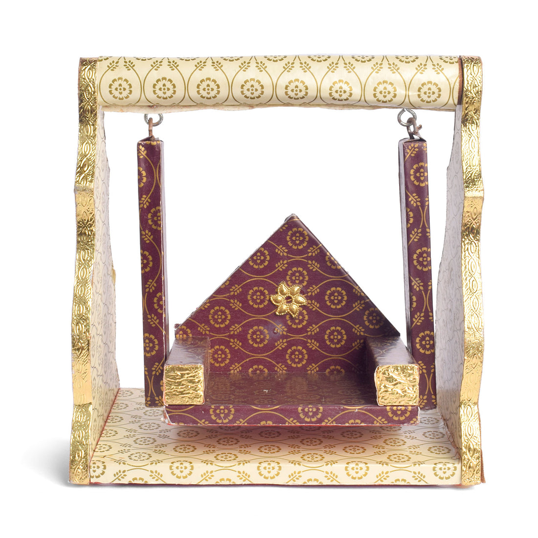 Printed Design Jhula – White & Brown Paper Cradle Swing for Laddu Gopal