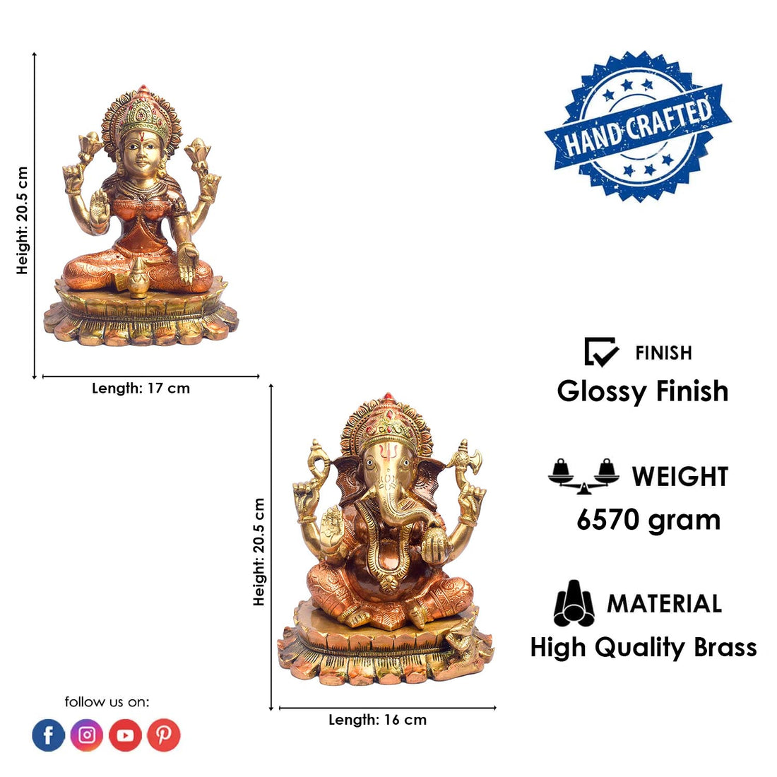 8.1 Inch Blessings of Lakshmi & Ganesha in Brass