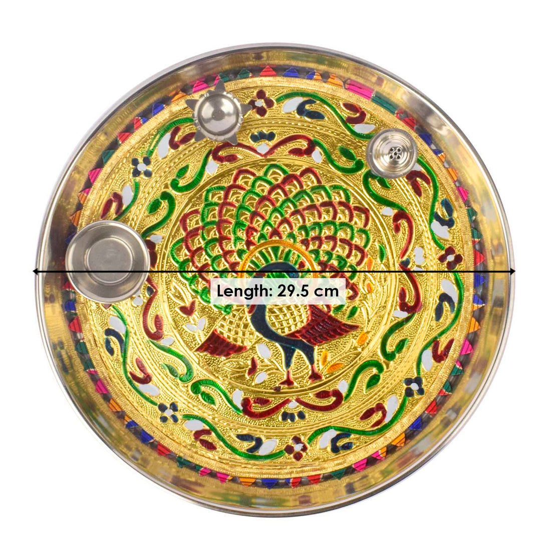Stainless Steel Peacock Printed Pooja Thali Set