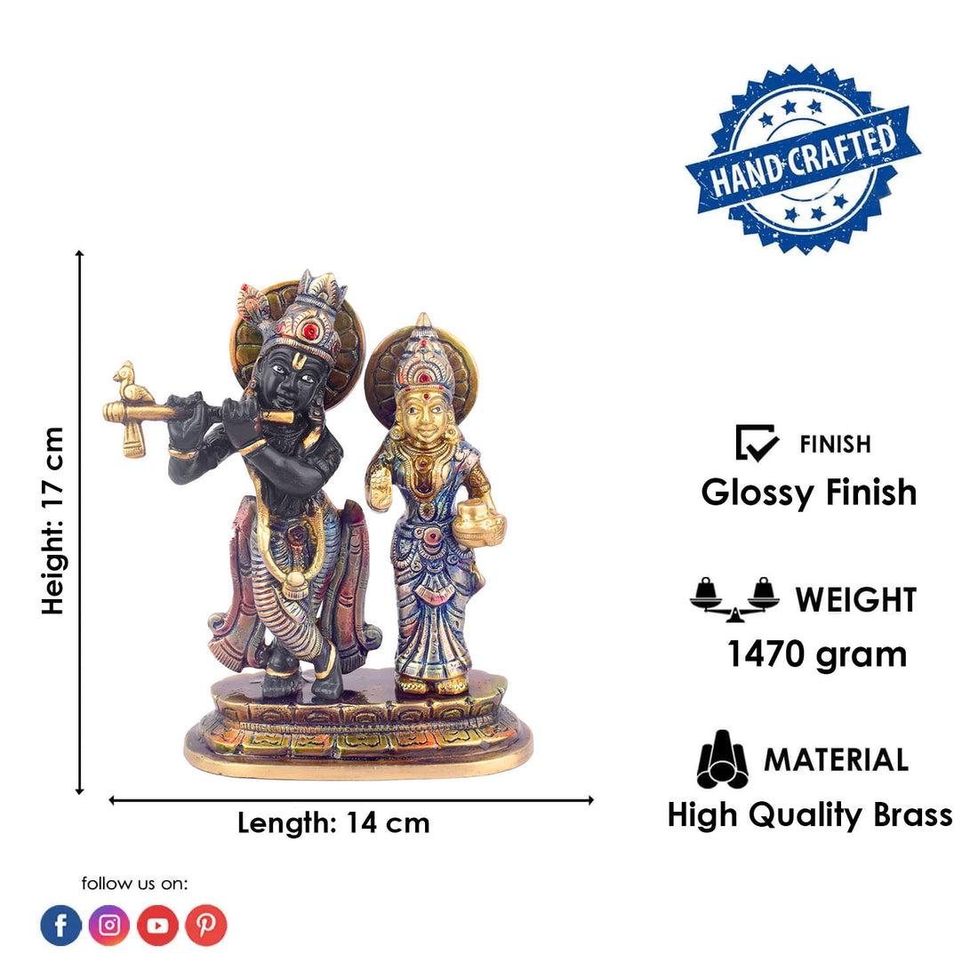 The 6.7 Inch Radha Krishna Idol for Spiritual Bliss is a stunning representation of divine love and harmony. This intricately crafted idol depicts Lord Krishna and Radha in their eternal, graceful union, radiating peace, devotion, and spiritual bliss.