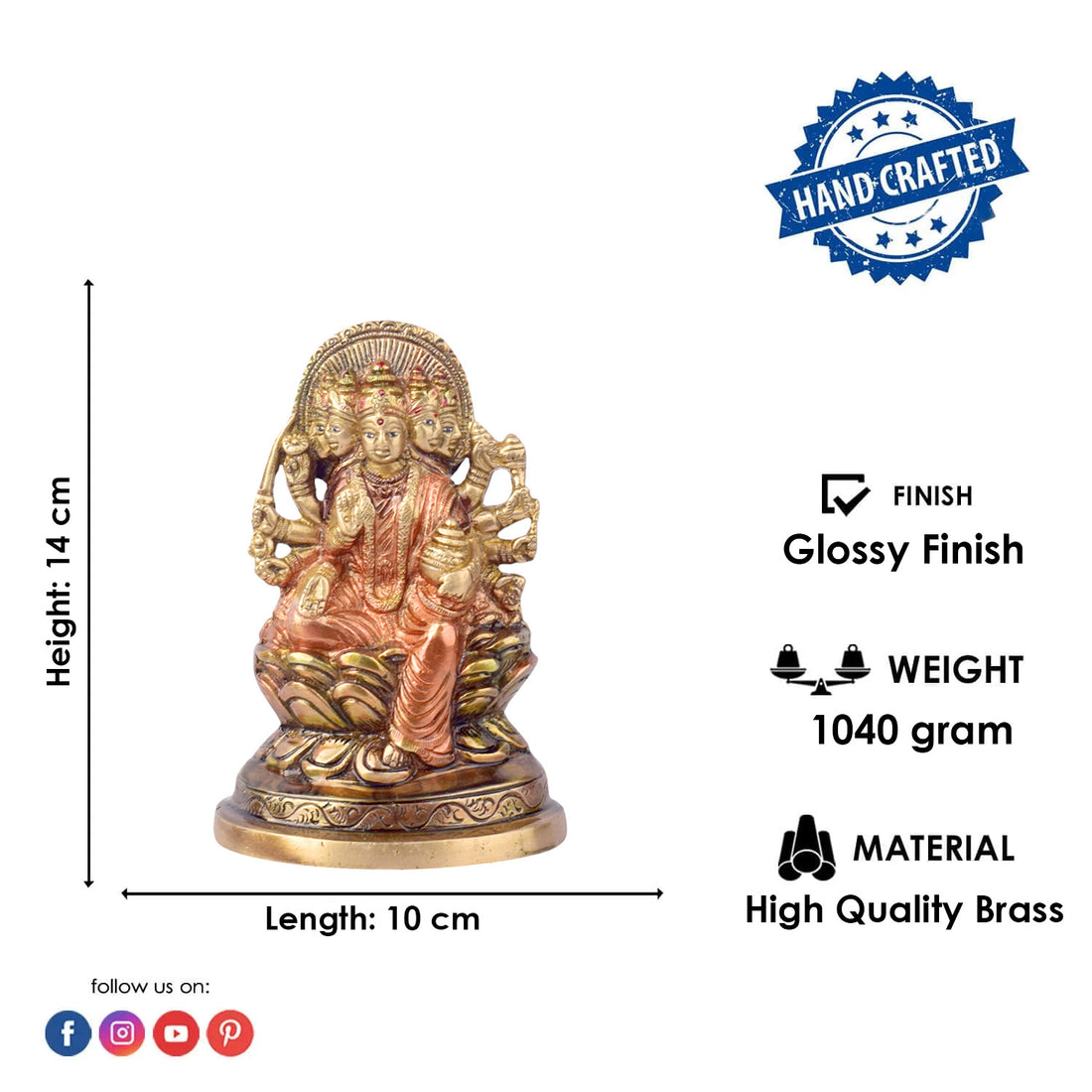 The 5.5 Inch Panchmukhi Laxmi Idol Symbol of Prosperity and Divine Blessings is a beautifully crafted idol that embodies the powerful and multifaceted energy of Goddess Laxmi, the deity of wealth, prosperity, and abundance. This unique idol features Panchmukhi (five-faced) Laxmi, representing the five different aspects of life that she governs โ wealth, health, education, prosperity, and peace.