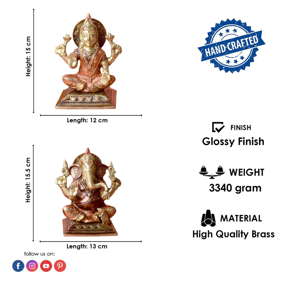 6.1 Inch Brass Lakshmi Ganesha Idol โ Divine Blessing