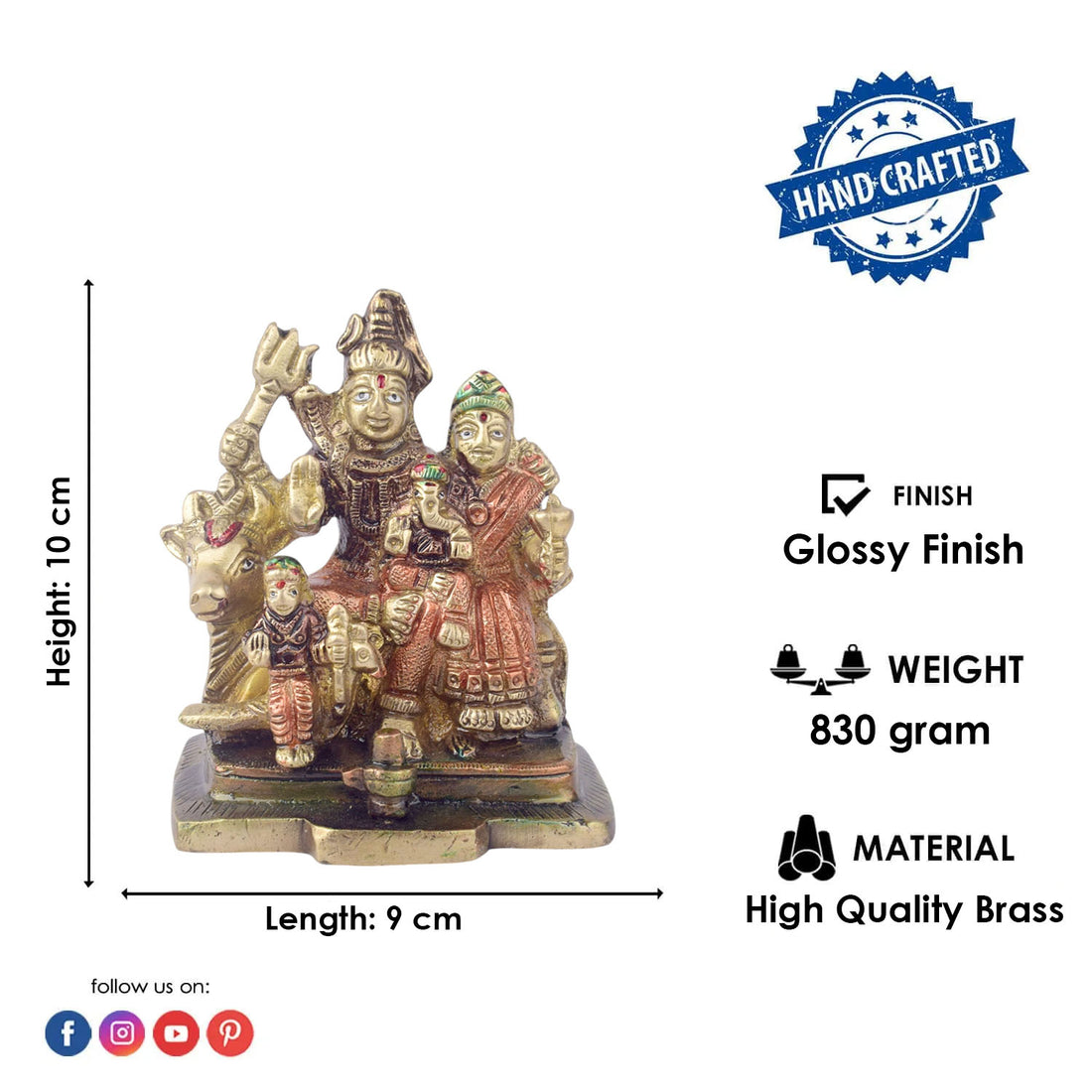 4 Inch Brass Shiv Parivaar Statue Complete Lord Shiva Family Idol