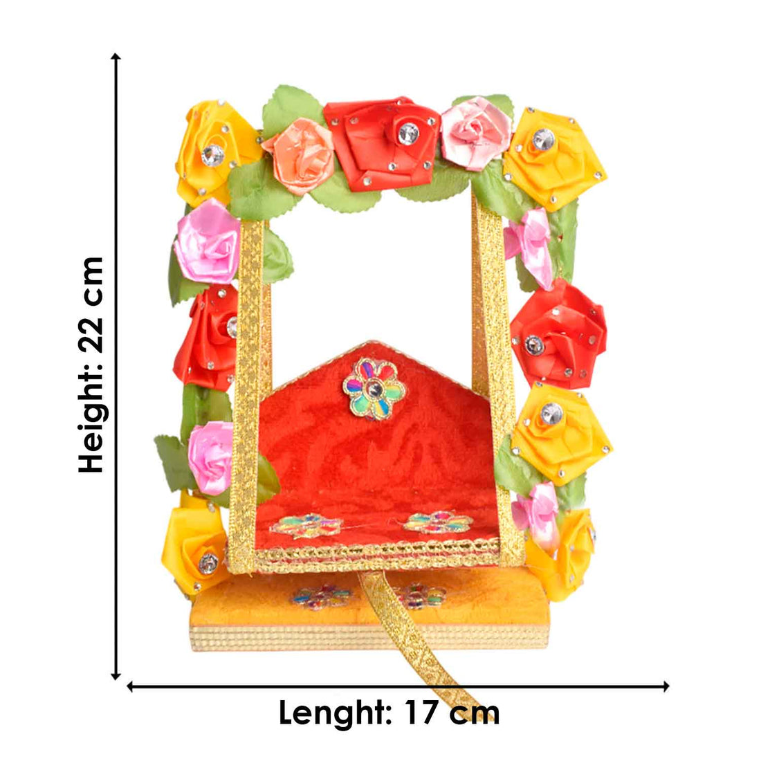 Royal Wooden Velvet Jhula β Floral Gota Swing for Laddu Gopal