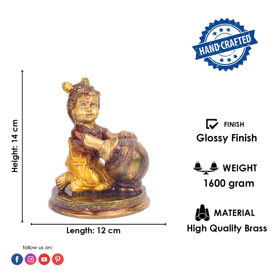 5.5 Inch Handcrafted Brass Bal Gopal Makhan Chor Statue
