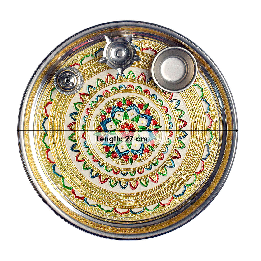 Stainless Serenity - Elegant Printed Pooja Aarti Thali Set
