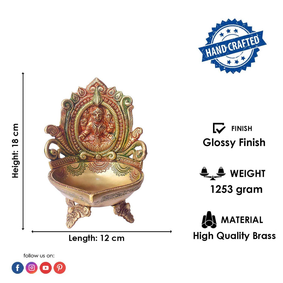 7.1 Inch Handcrafted Kamakshi Diya for Diwali & Pooja