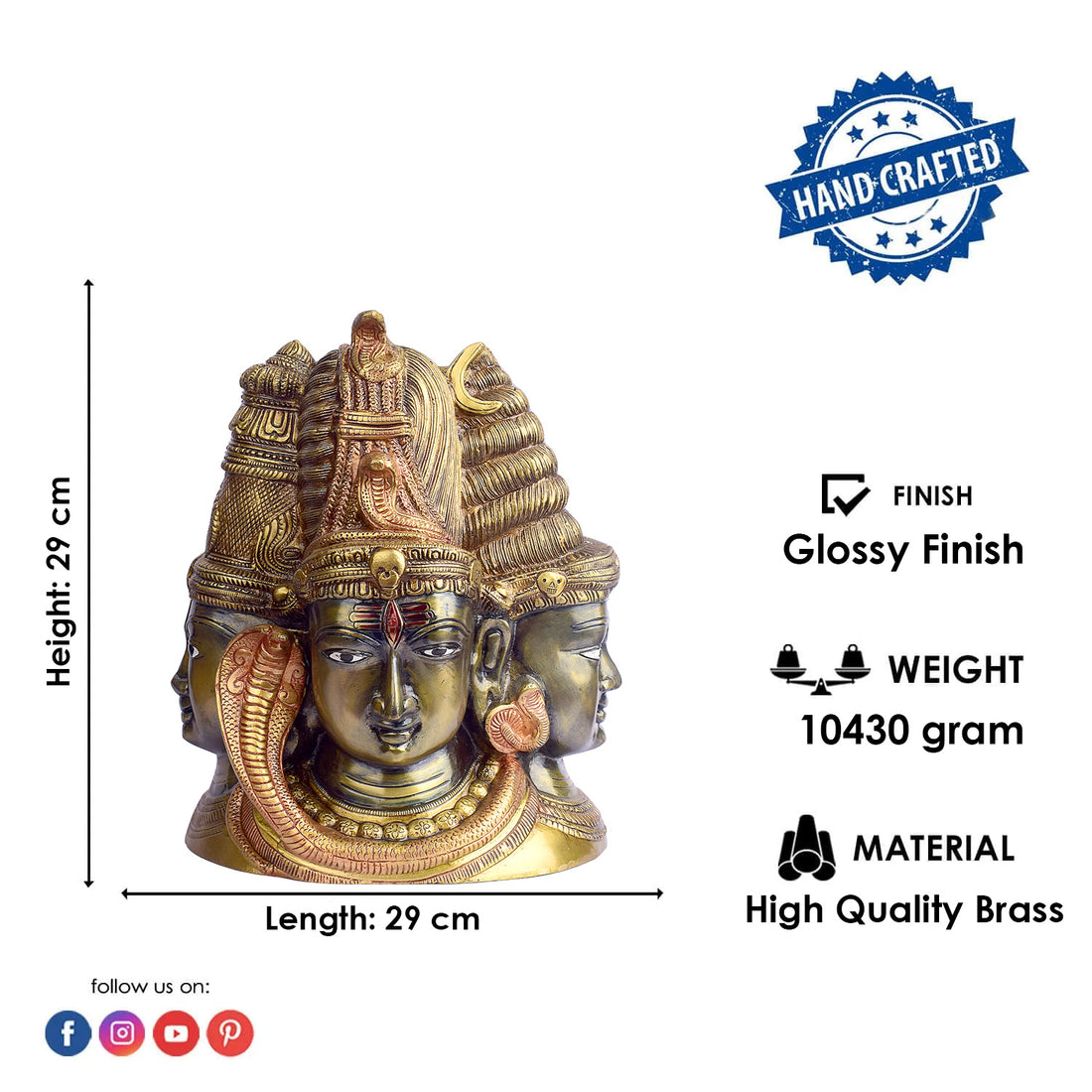 11.4 Inch Beautiful Brass Shiv Ji Idol