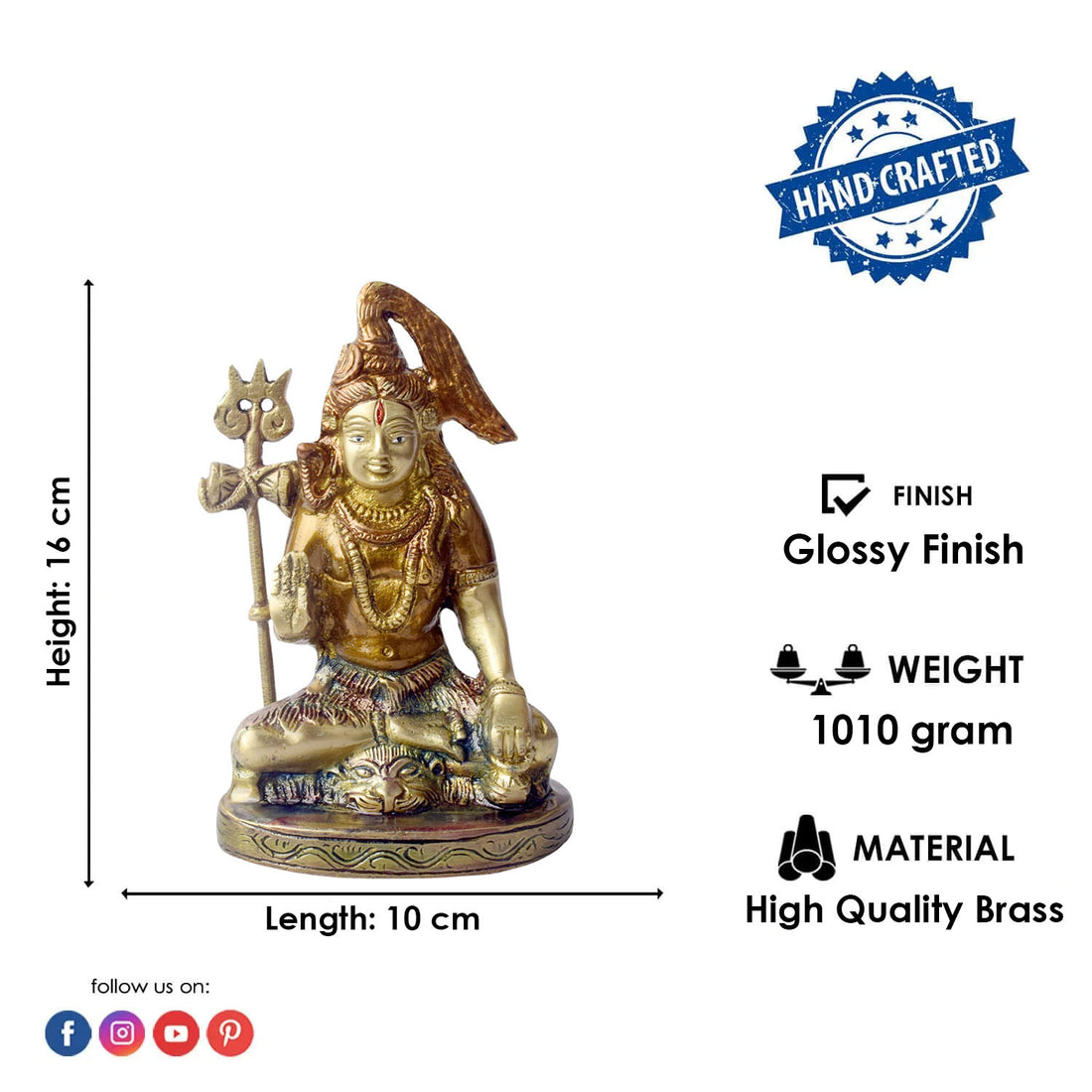 6 Inch Brass Shiv Idol Divine Lord Shiva Statue