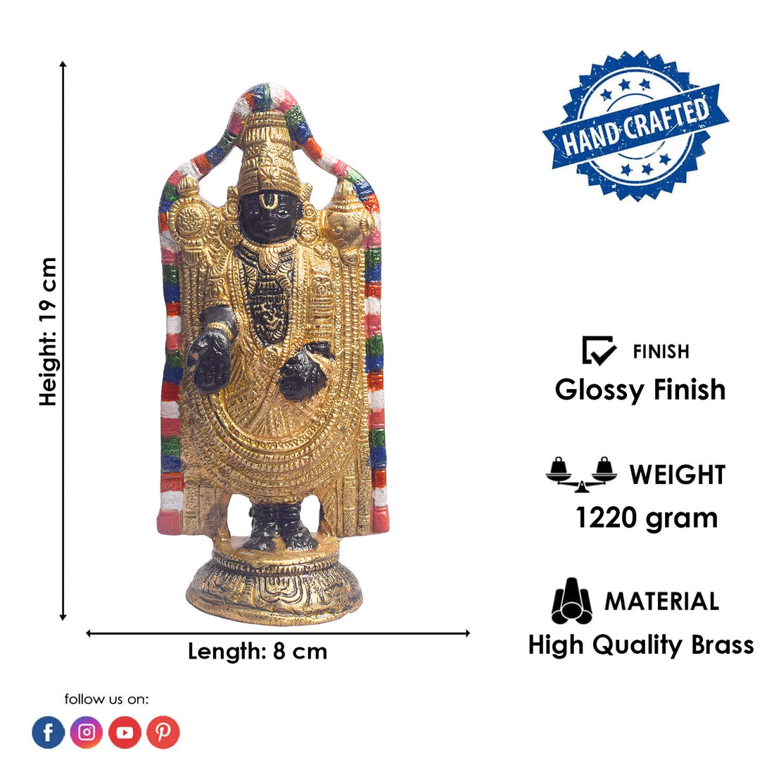 7.5 Inch Graceful Brass Venkateswara Swamy Statue
