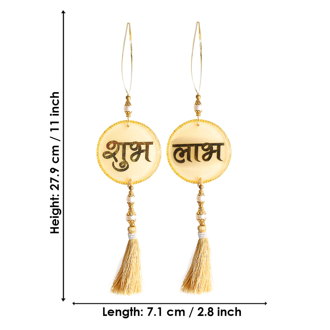 Resin Shubh Labh With Tassels Latkans 1Pair For Wall Decoration