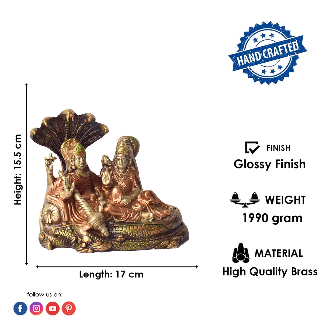 6.1 Inch Sacred Brass Vishnu Laxmi Statue