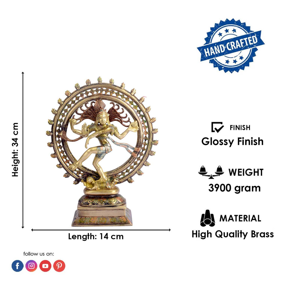 13.4 Inch Beautiful Natraj Brass Idol