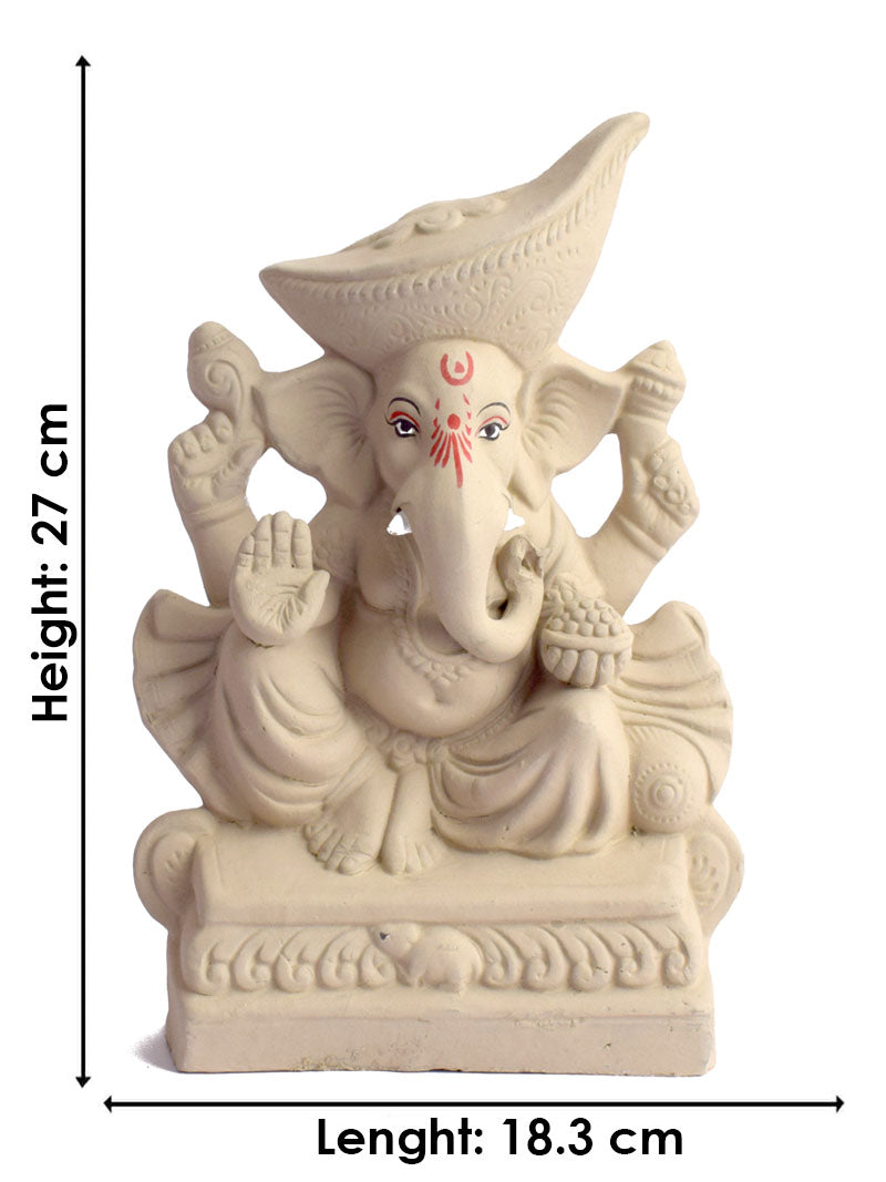 Plain 11 Inch Padmasana Ganpati With Mavala Pagdi