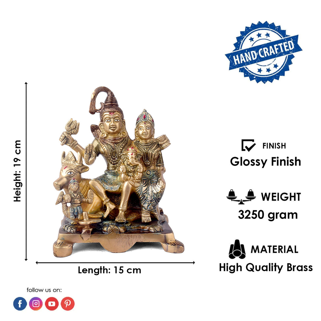 7.5 Inch Elegant Brass Shiva Family Statue