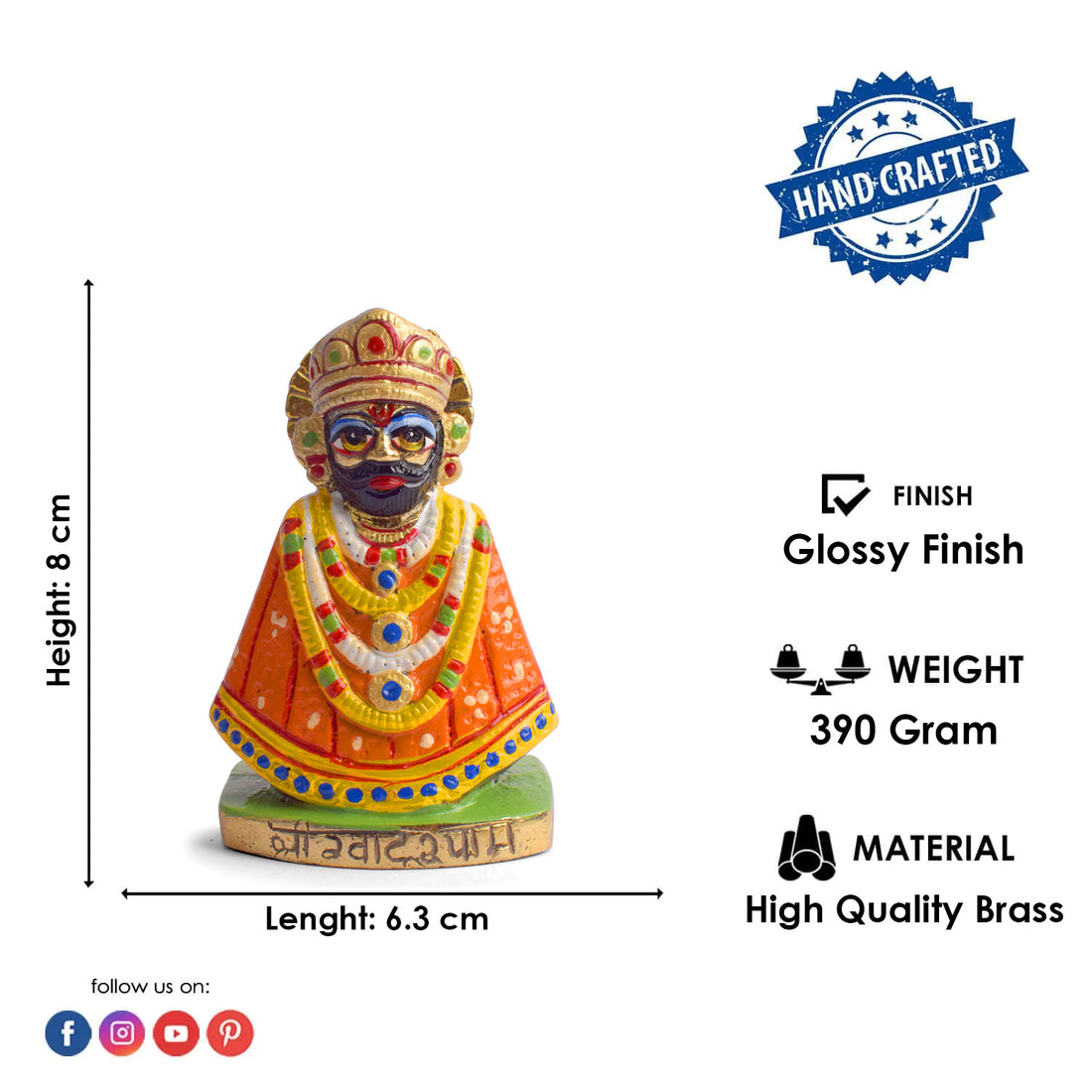 3.1 Inch Handcrafted Brass Khatu Shyam Ji Idol