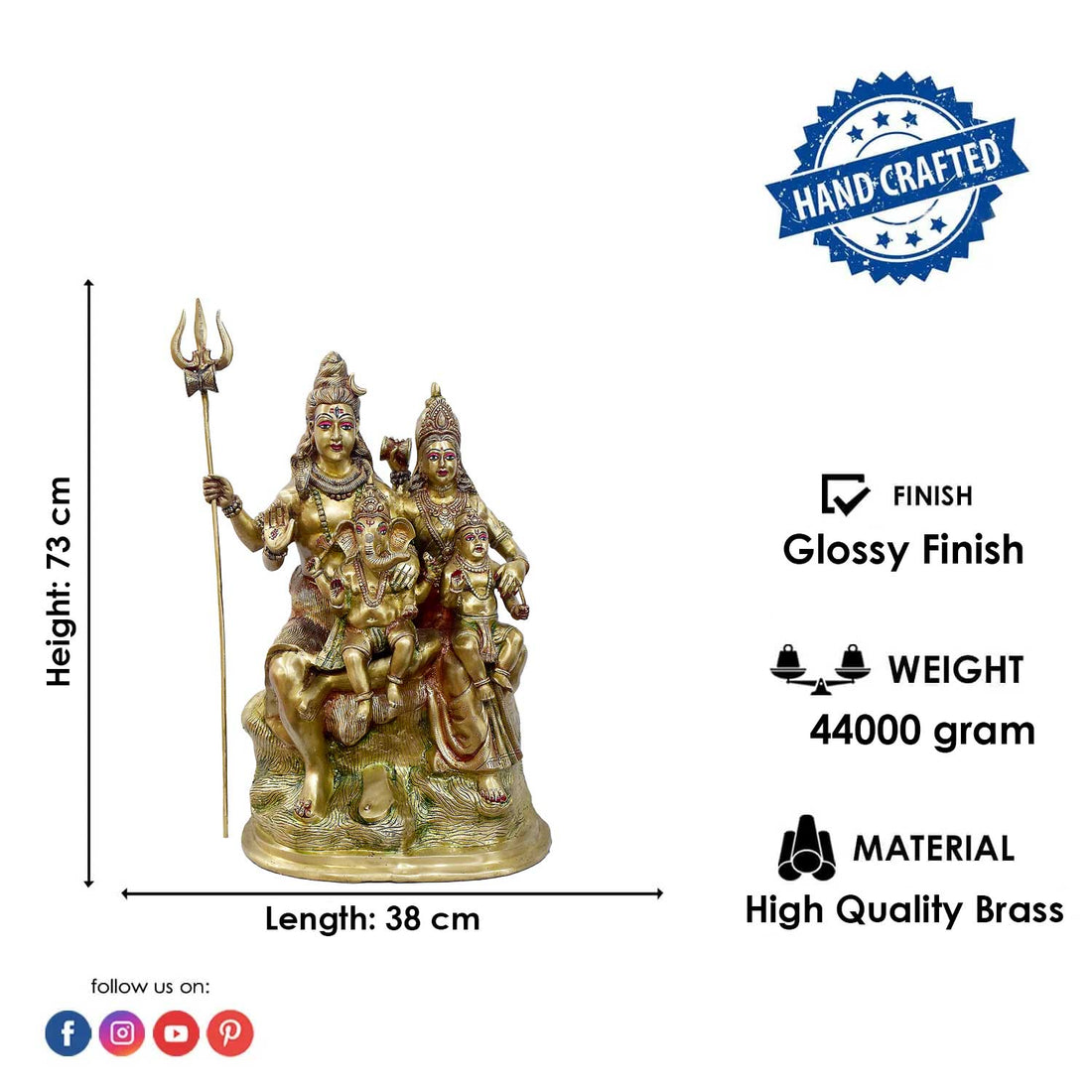 28 Inch Large Brass Shiva Parivaar Statue with Trishul