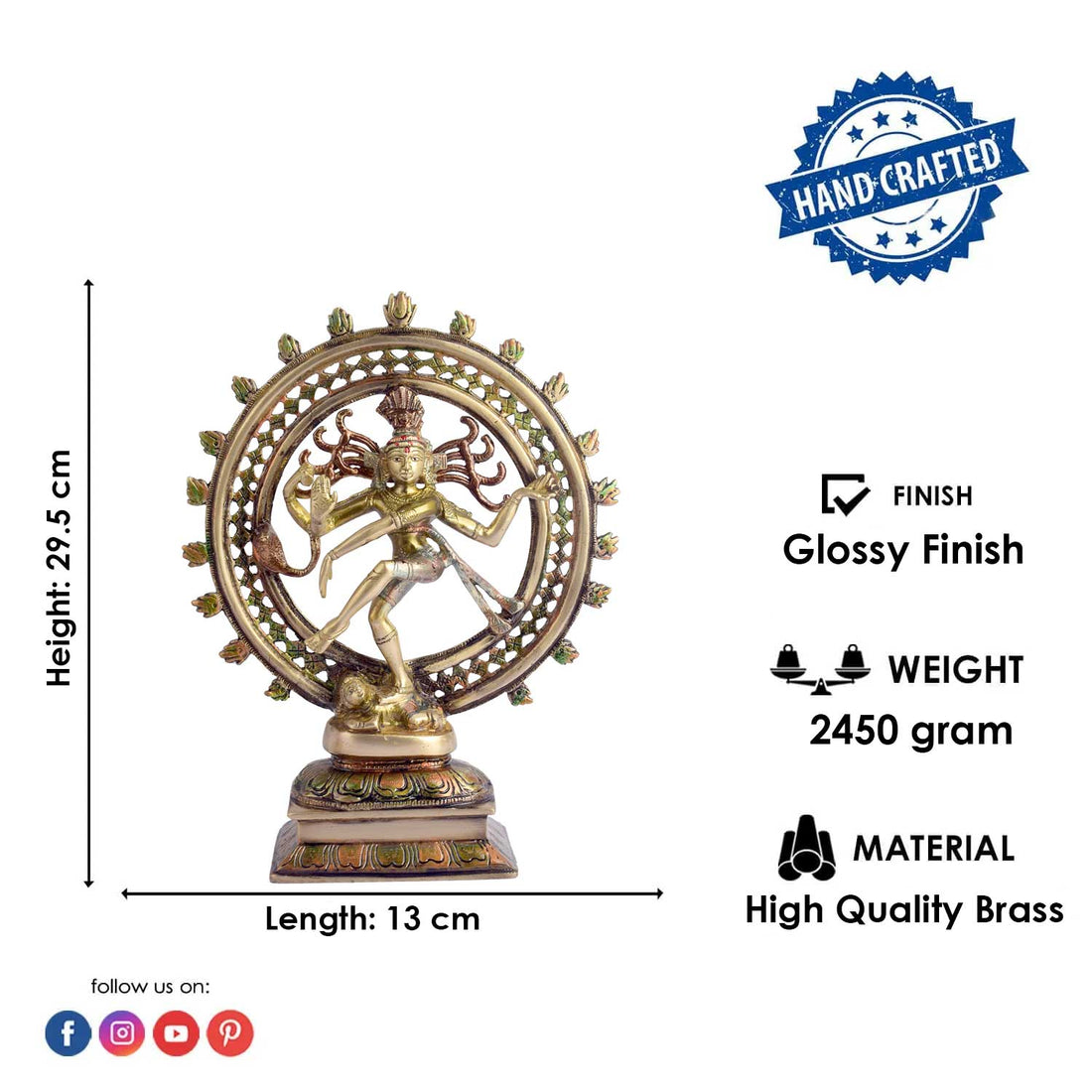 11.6 Inch Divine and Graceful Natraj Brass Idol