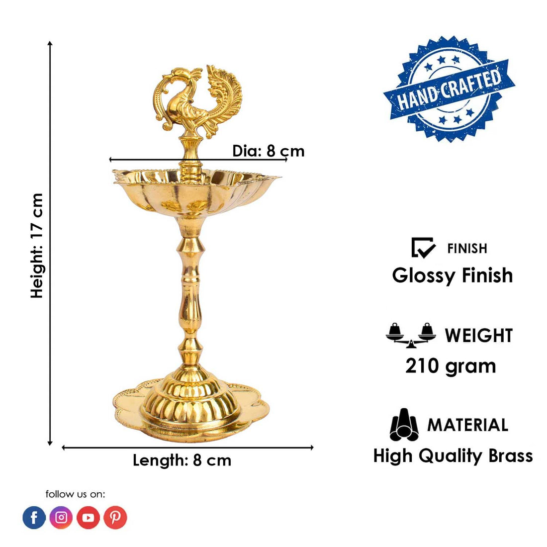 6.5–7 Inch Peacock Kerala Flower Stand Brass Diya