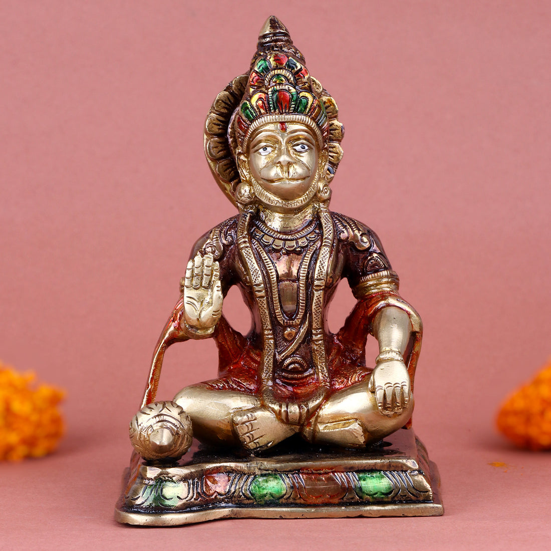 6.3 Inch Divya Brass Hanuman Idol – Finely Detailed Statue of Lord Hanuman in a Devotional Pose, Crafted in Brass to Symbolize Strength, Devotion, and Protection, Perfect for Home Temple or Spiritual Decor.