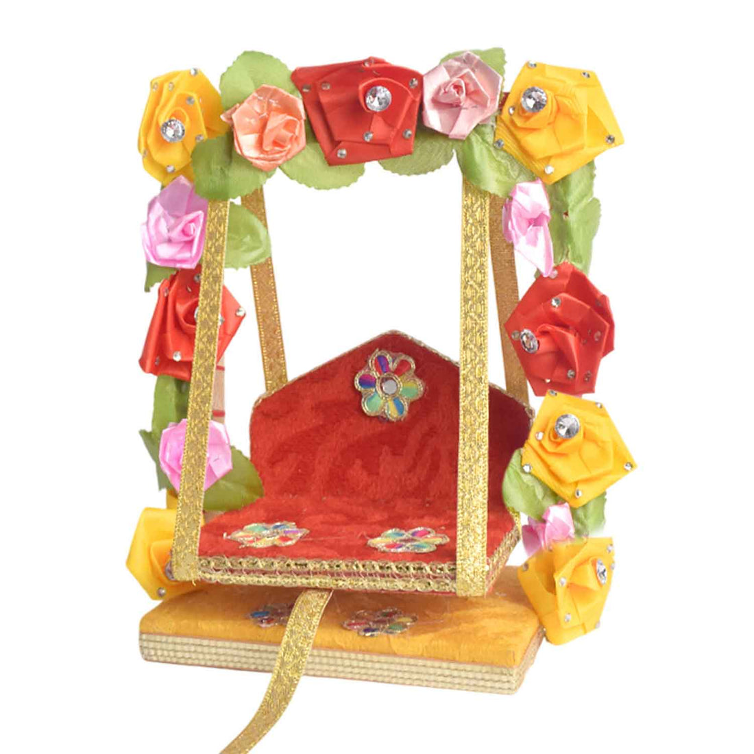 Royal Wooden Velvet Jhula β Floral Gota Swing for Laddu Gopal