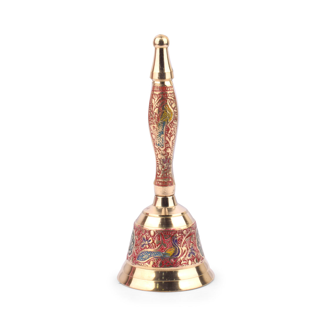 7 Inch Handcrafted Meenakari Brass Puja Bell (Red)