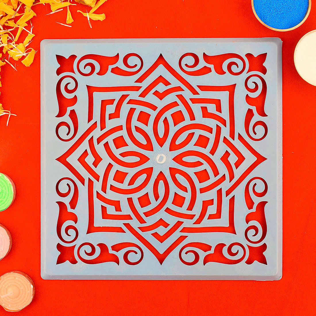 Square Geometric Interlocking Rangoli Stencil